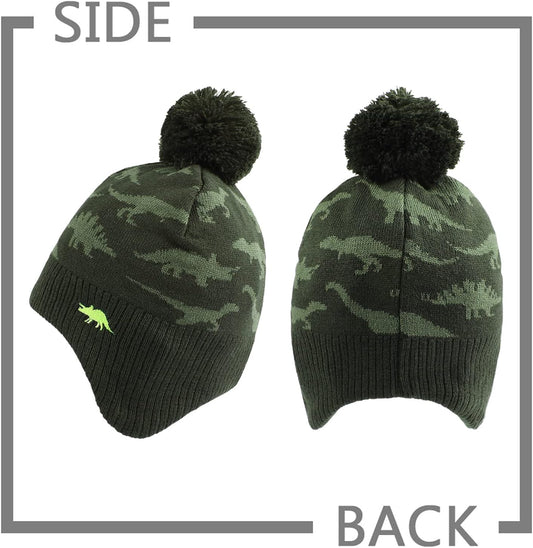 Knitted Baby Hat Scarf Set Winter Warm Boys Girls Beanie Fleece Lining Toddler Kids Hats with Pompom